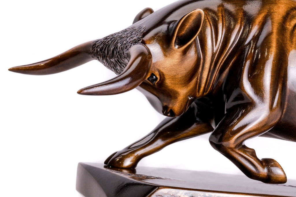 Hand-Carved Wooden Bull Sculpture - photo 8
