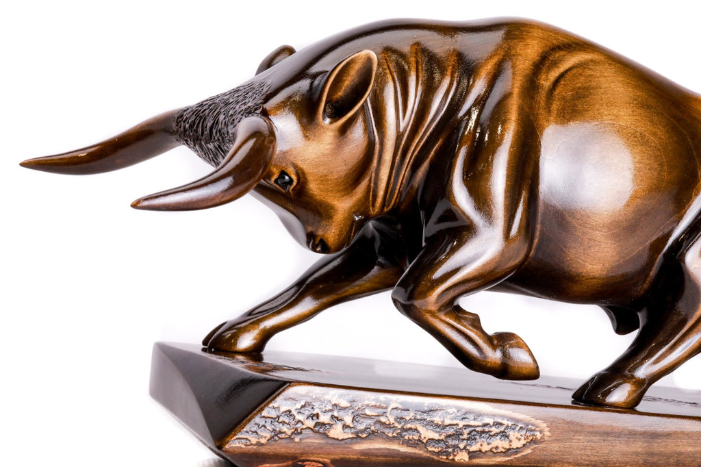 Hand-Carved Wooden Bull Sculpture - photo 3