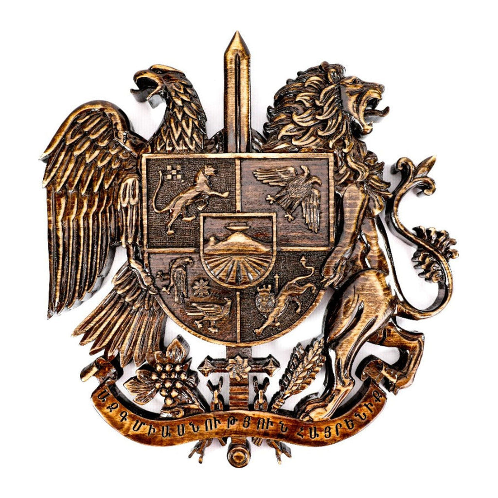 Handmade Wooden Armenian Coat of Arms Wall Emblem, 30 cm
