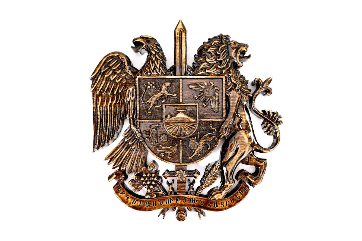 Handmade Wooden Armenian Coat of Arms Wall Emblem, 30 cm