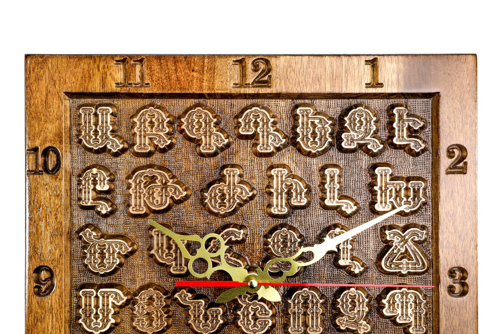 Handmade Wooden Wall Clock with Armenian Alphabet, 35 cm - photo 2
