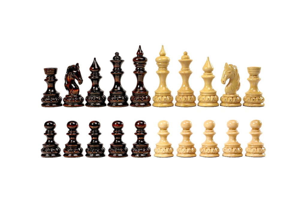 Handcrafted Wooden Chess Pieces with Engraved Patterns
