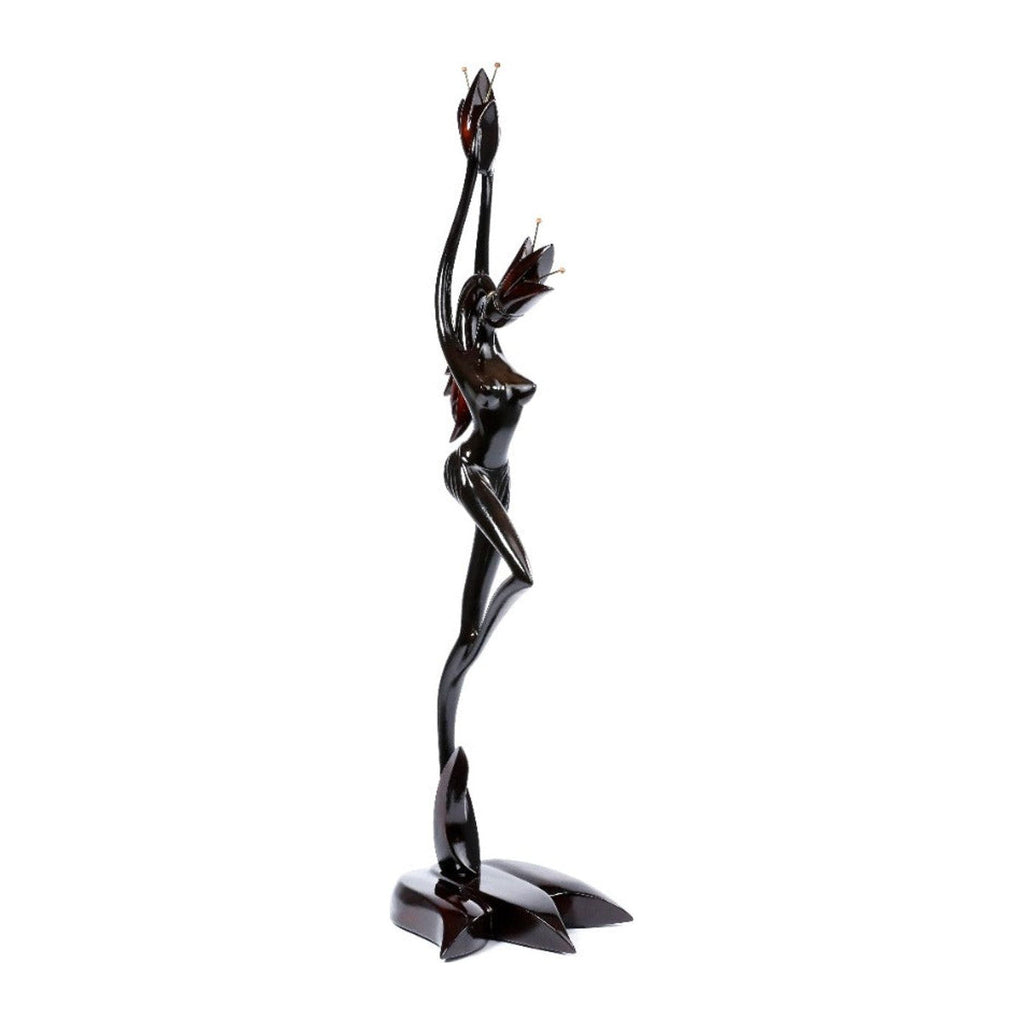 Hand-Carved Wooden Girl with Flower Sculpture