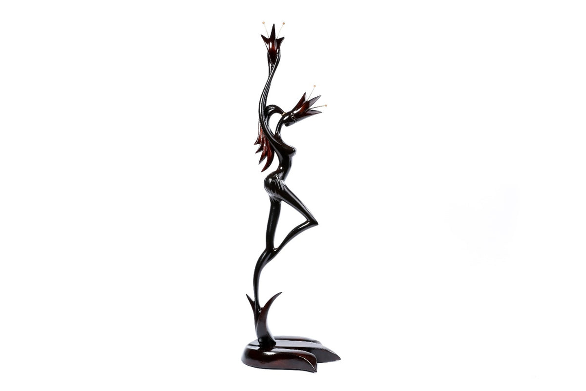 Hand-Carved Wooden Girl with Flower Sculpture - photo 2