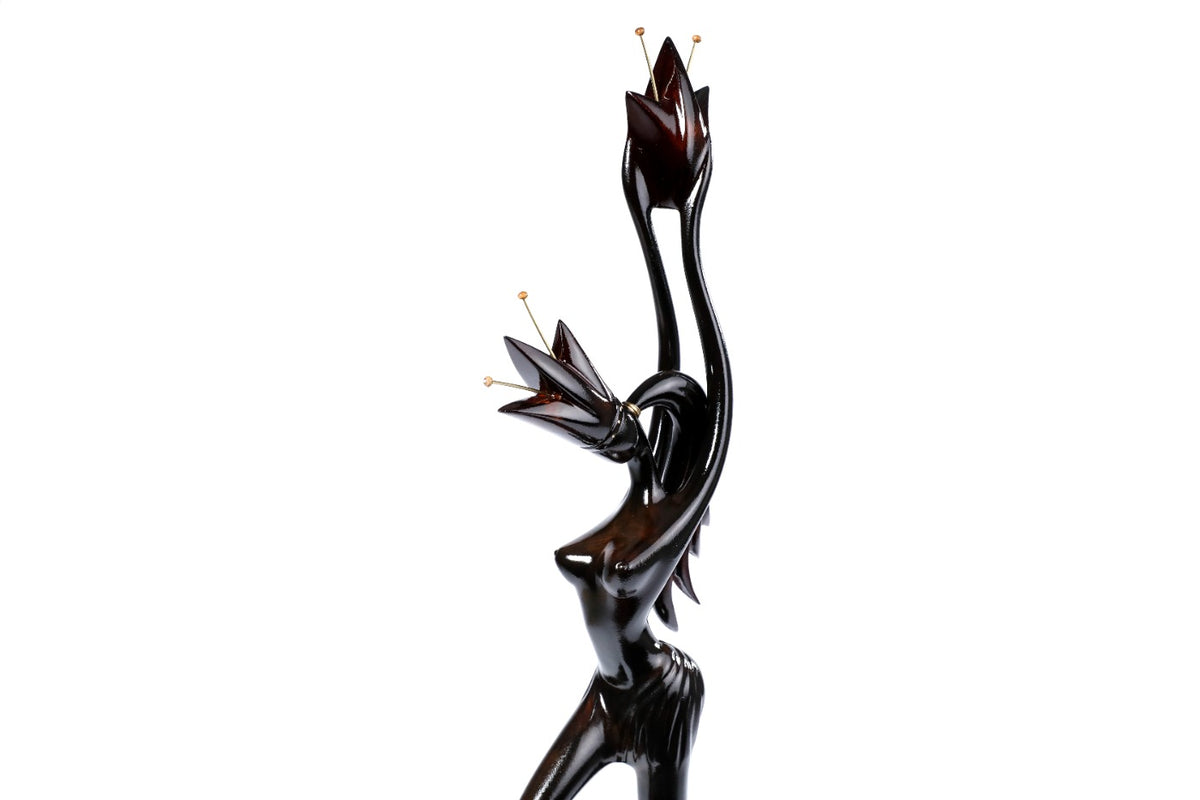 Hand-Carved Wooden Girl with Flower Sculpture - photo 5