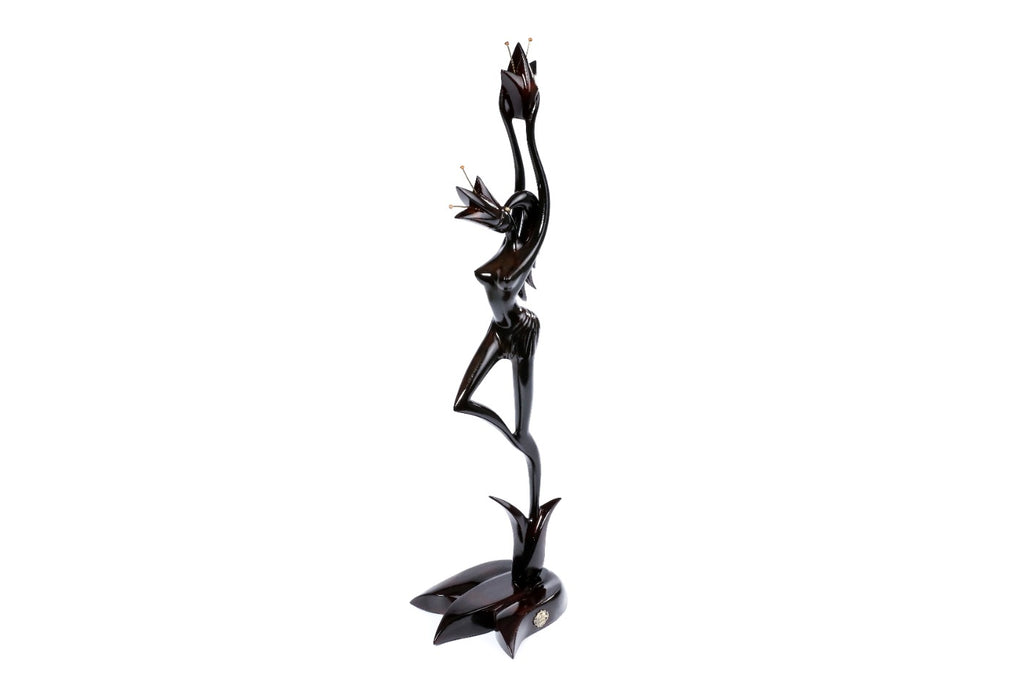 Hand-Carved Wooden Girl with Flower Sculpture - photo 4