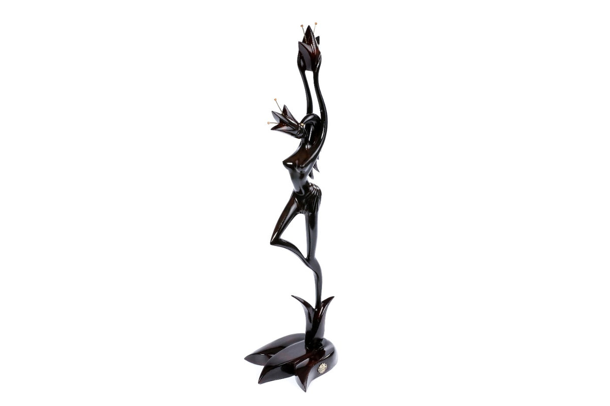 Hand-Carved Wooden Girl with Flower Sculpture - photo 4