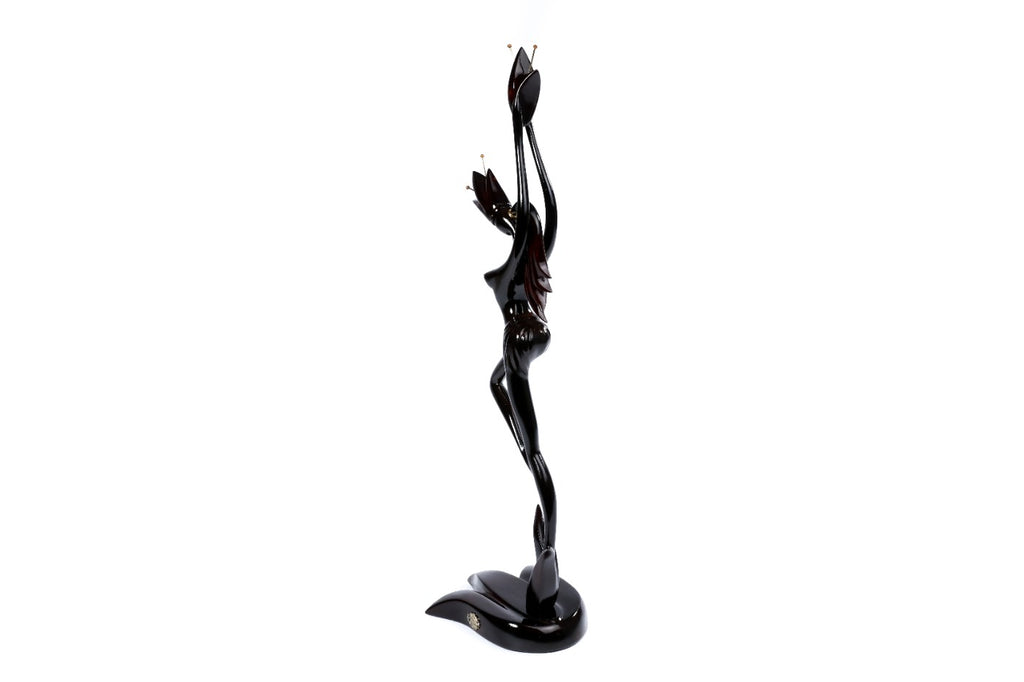 Hand-Carved Wooden Girl with Flower Sculpture - photo 6