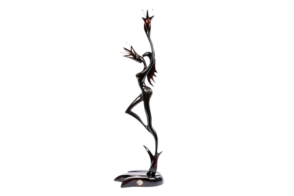 Hand-Carved Wooden Girl with Flower Sculpture - photo 7