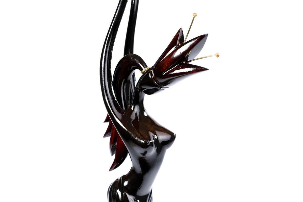 Hand-Carved Wooden Girl with Flower Sculpture - photo 8