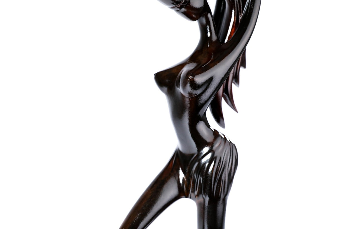 Hand-Carved Wooden Girl with Flower Sculpture - photo 9