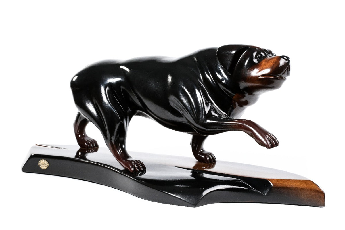Hand-Carved Wooden Rottweiler Sculpture