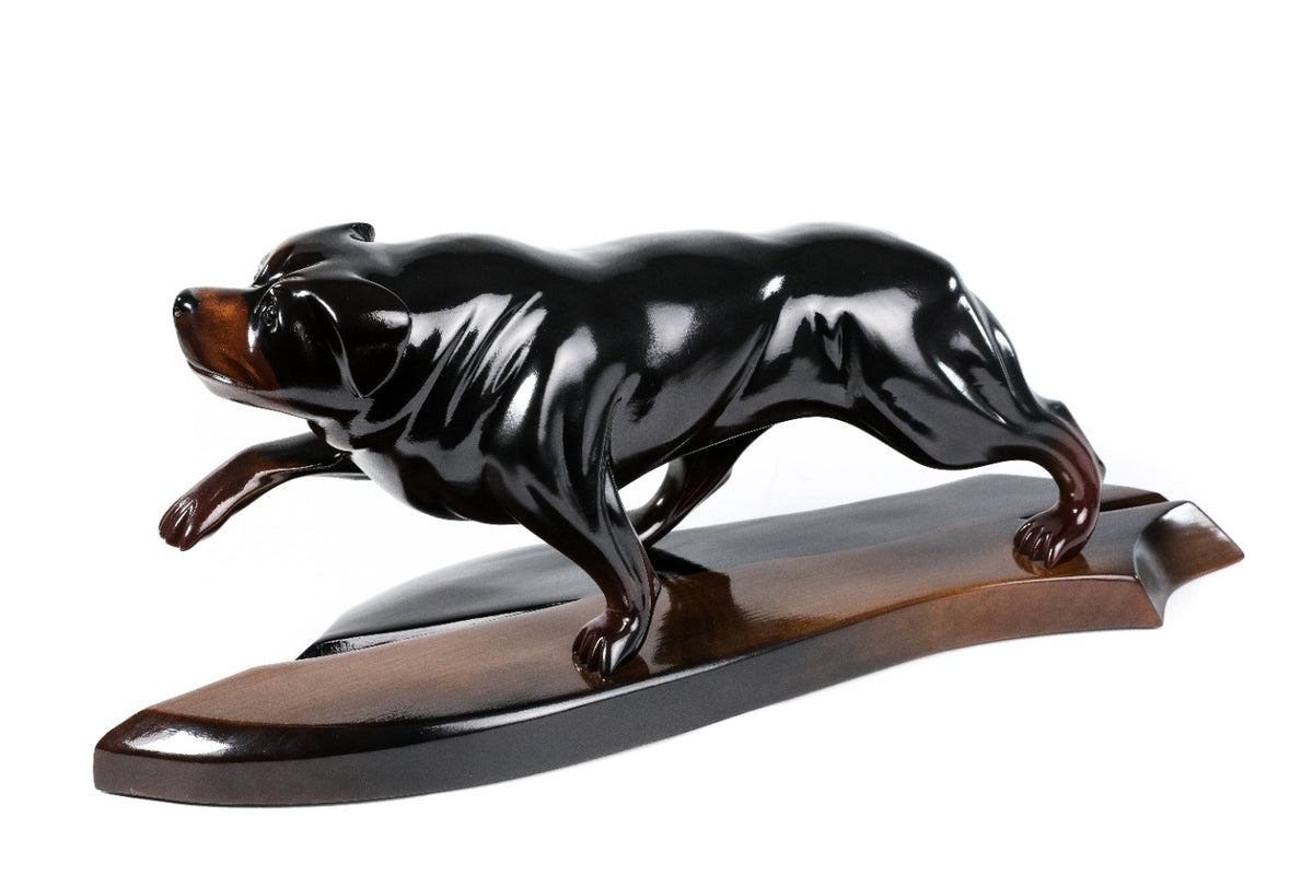 Hand-Carved Wooden Rottweiler Sculpture - photo 2