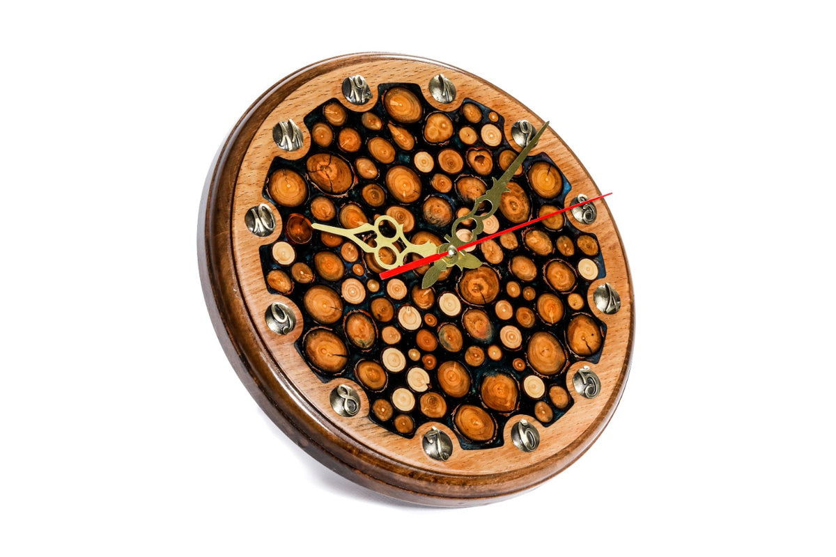 Handmade Walnut Wall Clock with Epoxy Trees, 30 cm - photo 4