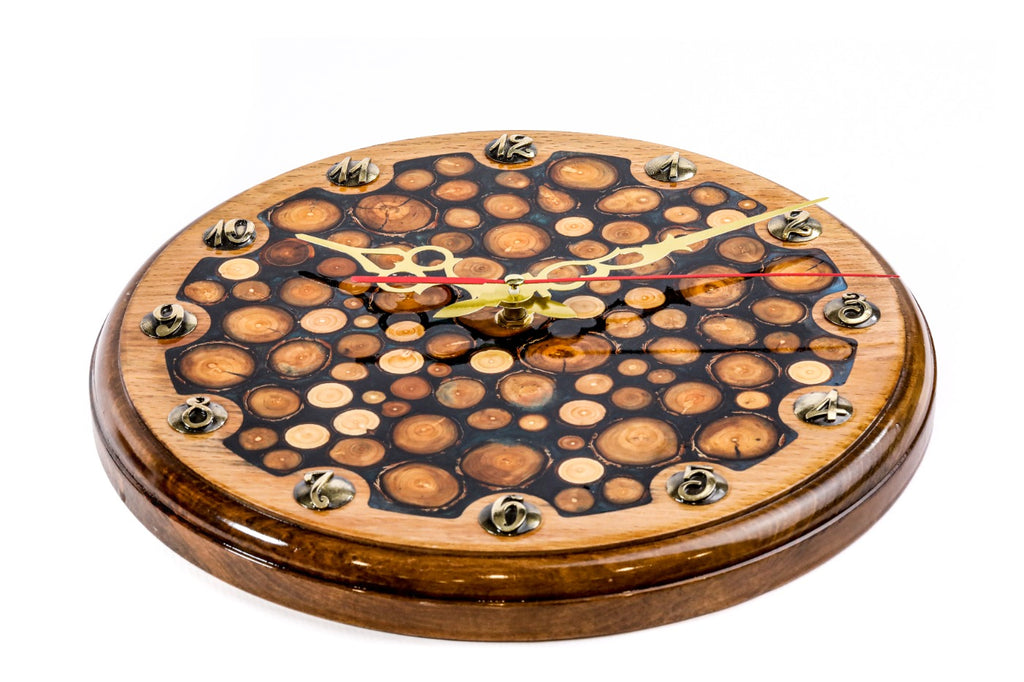 Handmade Walnut Wall Clock with Epoxy Trees, 30 cm - photo 2