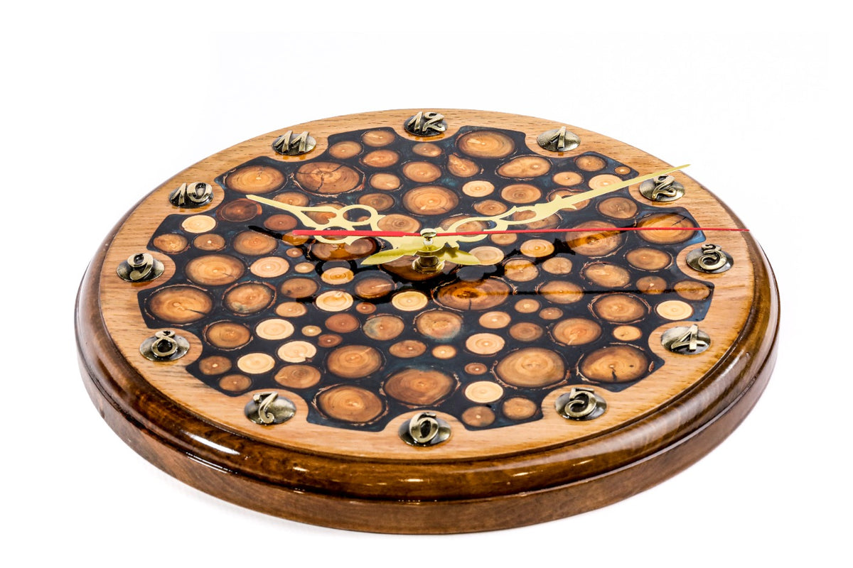 Handmade Walnut Wall Clock with Epoxy Trees, 30 cm - photo 2