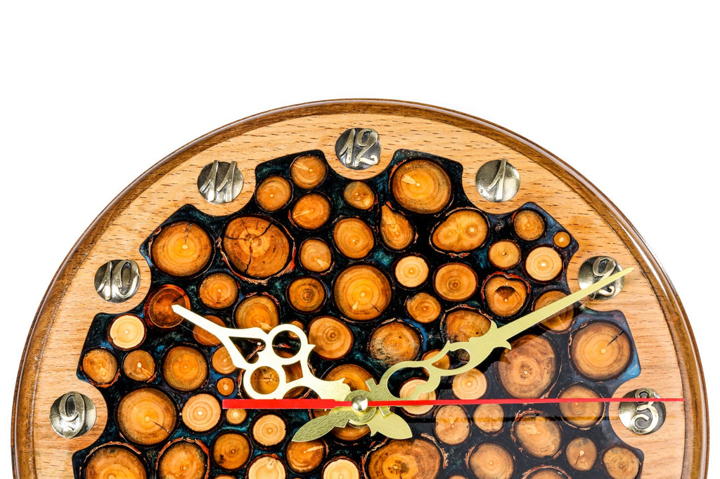 Handmade Walnut Wall Clock with Epoxy Trees, 30 cm - photo 3