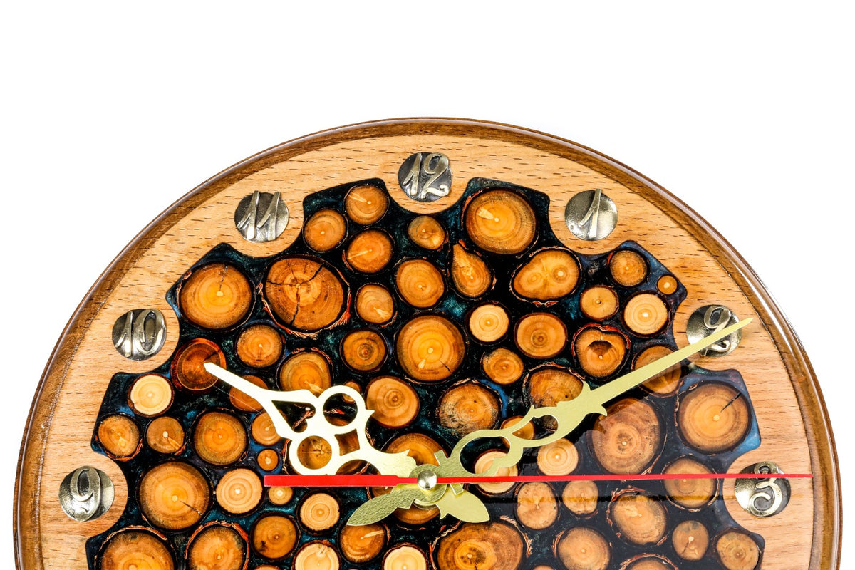 Handmade Walnut Wall Clock with Epoxy Trees, 30 cm - photo 3