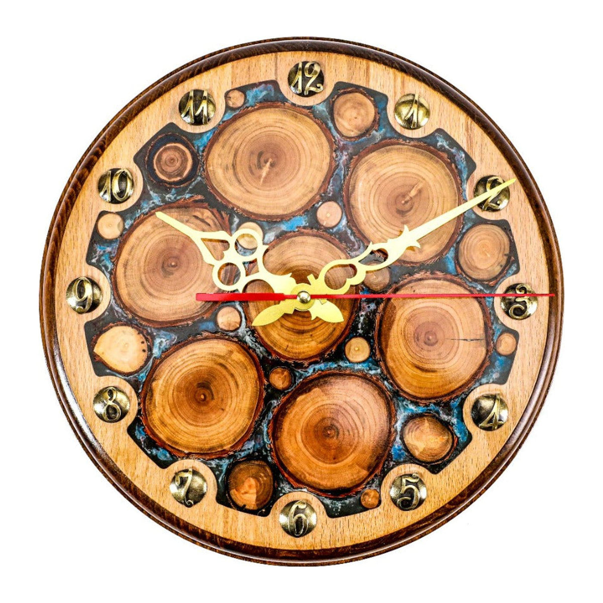 Handmade Wooden Wall Clock with Epoxy Trees, 30 cm (Model 41146blue)