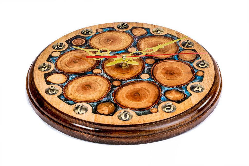Handmade Wooden Wall Clock with Epoxy Trees, 30 cm - photo 2
