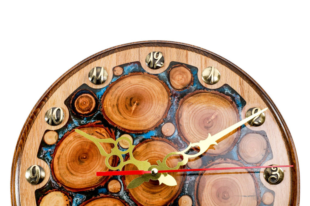 Handmade Wooden Wall Clock with Epoxy Trees, 30 cm - photo 4