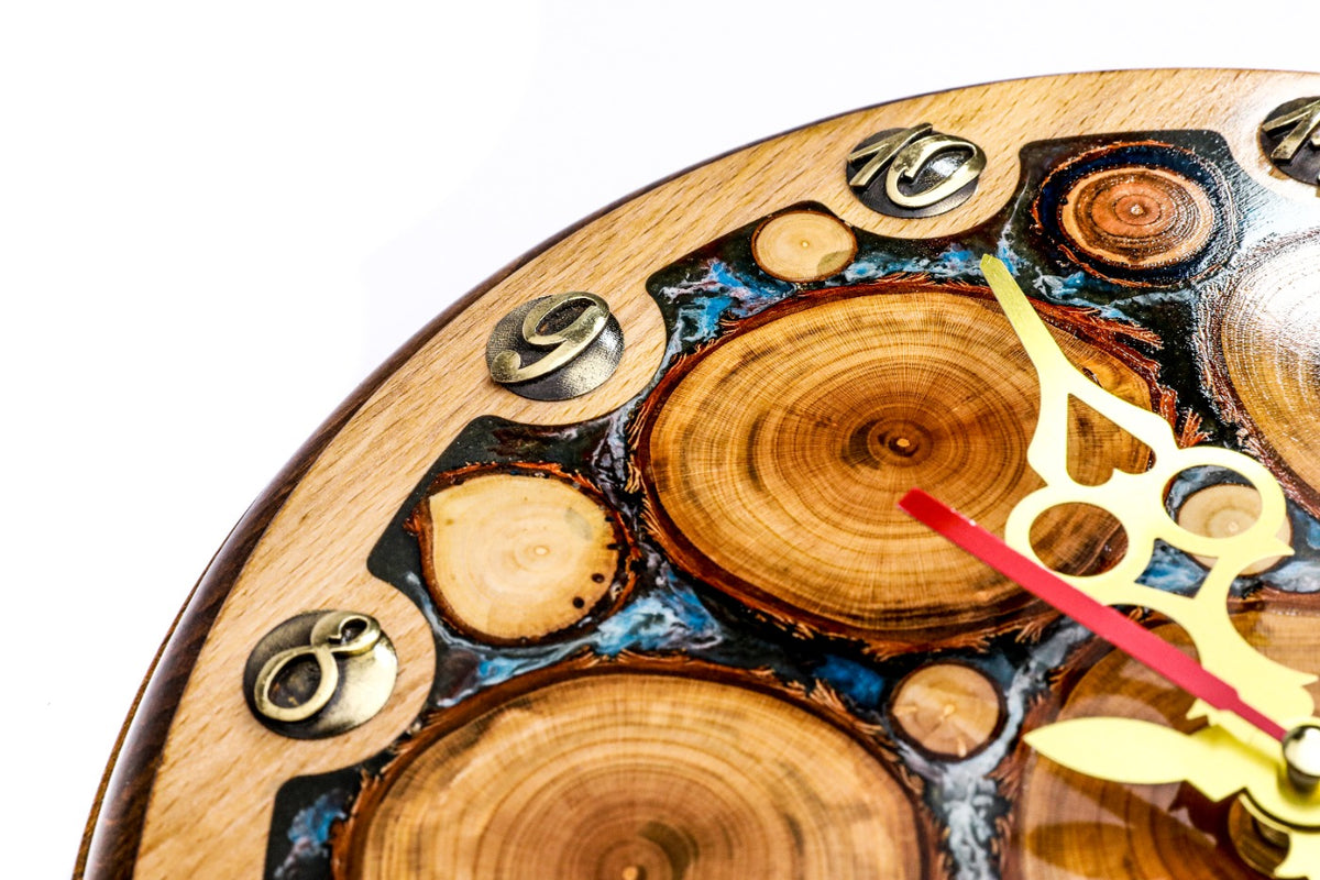 Handmade Wooden Wall Clock with Epoxy Trees, 30 cm - photo 7