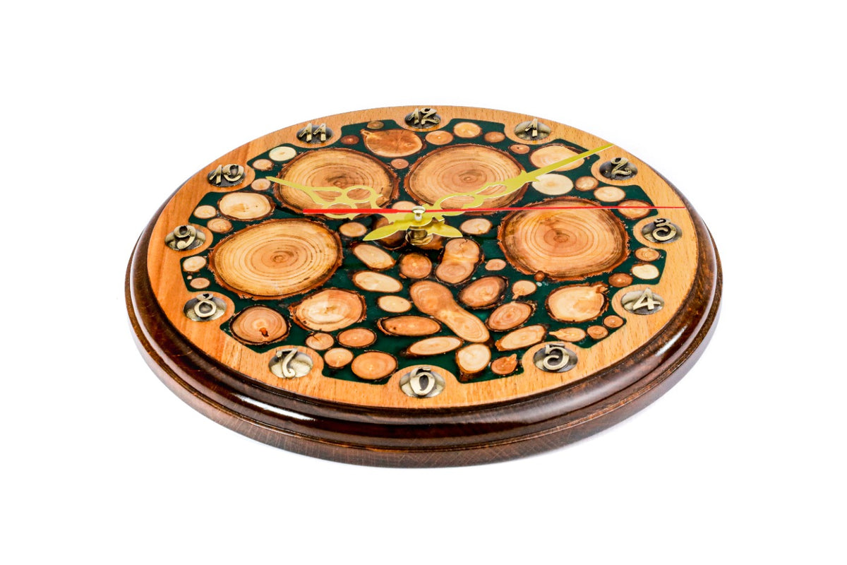 Handmade Wooden Wall Clock with Epoxy Trees, 30 cm - photo 2