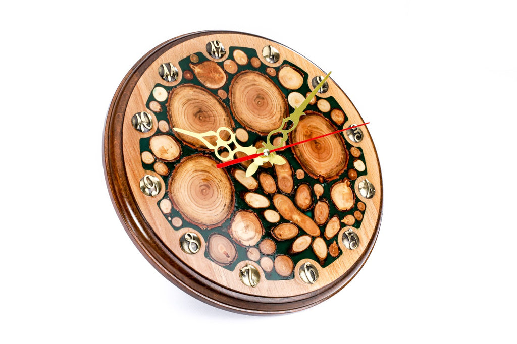 Handmade Wooden Wall Clock with Epoxy Trees, 30 cm - photo 3
