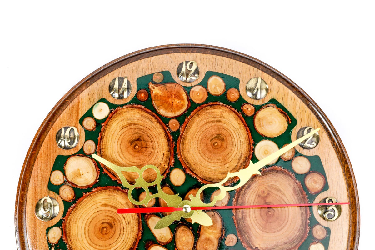 Handmade Wooden Wall Clock with Epoxy Trees, 30 cm - photo 4