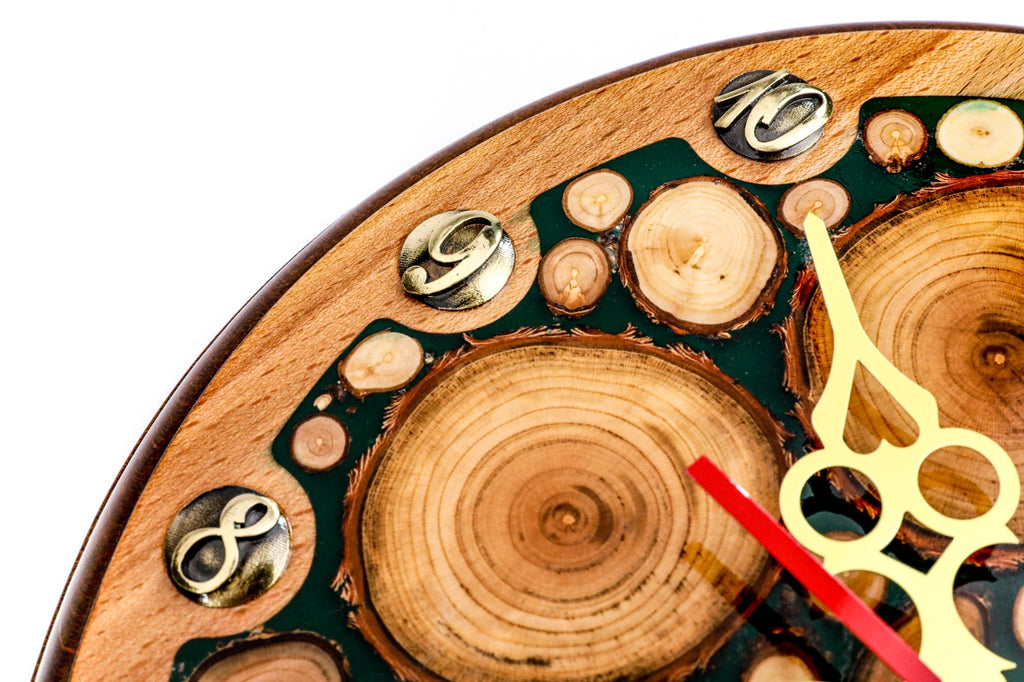 Handmade Wooden Wall Clock with Epoxy Trees, 30 cm - photo 5