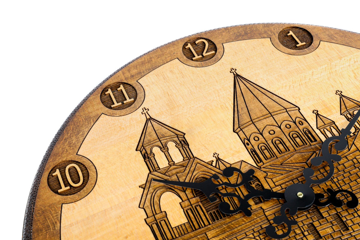 Handmade Wooden Wall Clock with Etchmiadzin Cathedral, 60 cm - photo 5