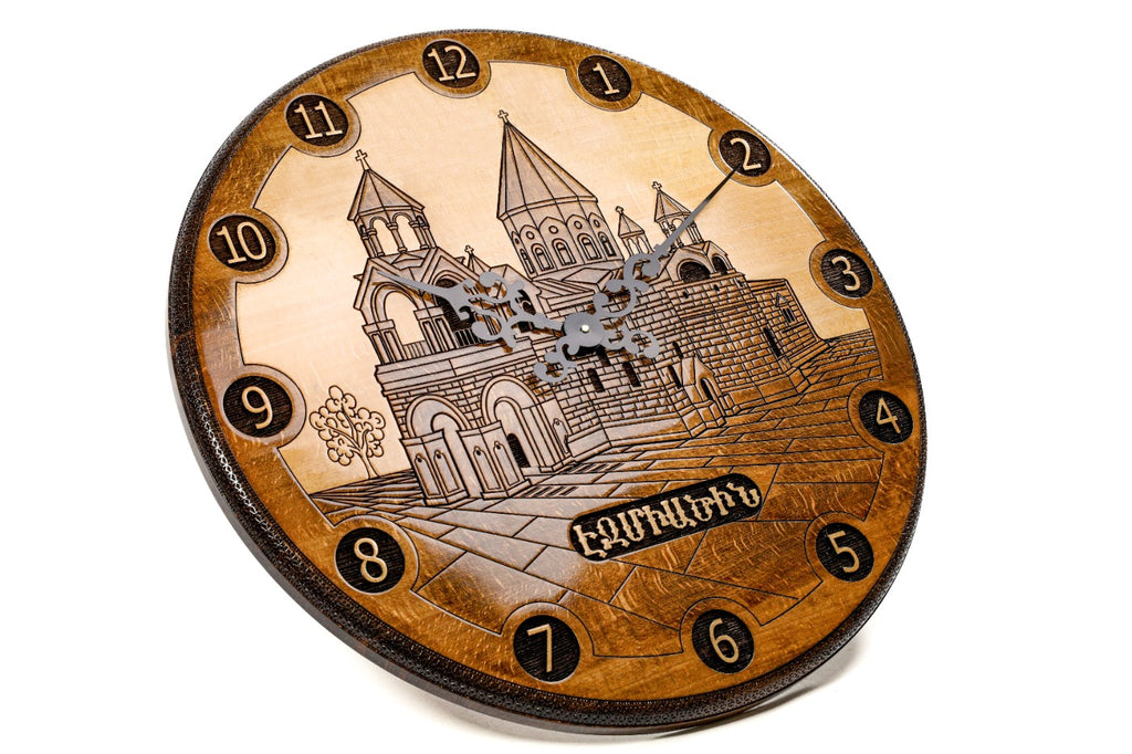 Handmade Wooden Wall Clock with Etchmiadzin Cathedral, 60 cm - photo 8