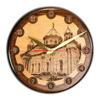Handmade Wooden Wall Clock with Church of the Holy Mother of God, 30 cm
