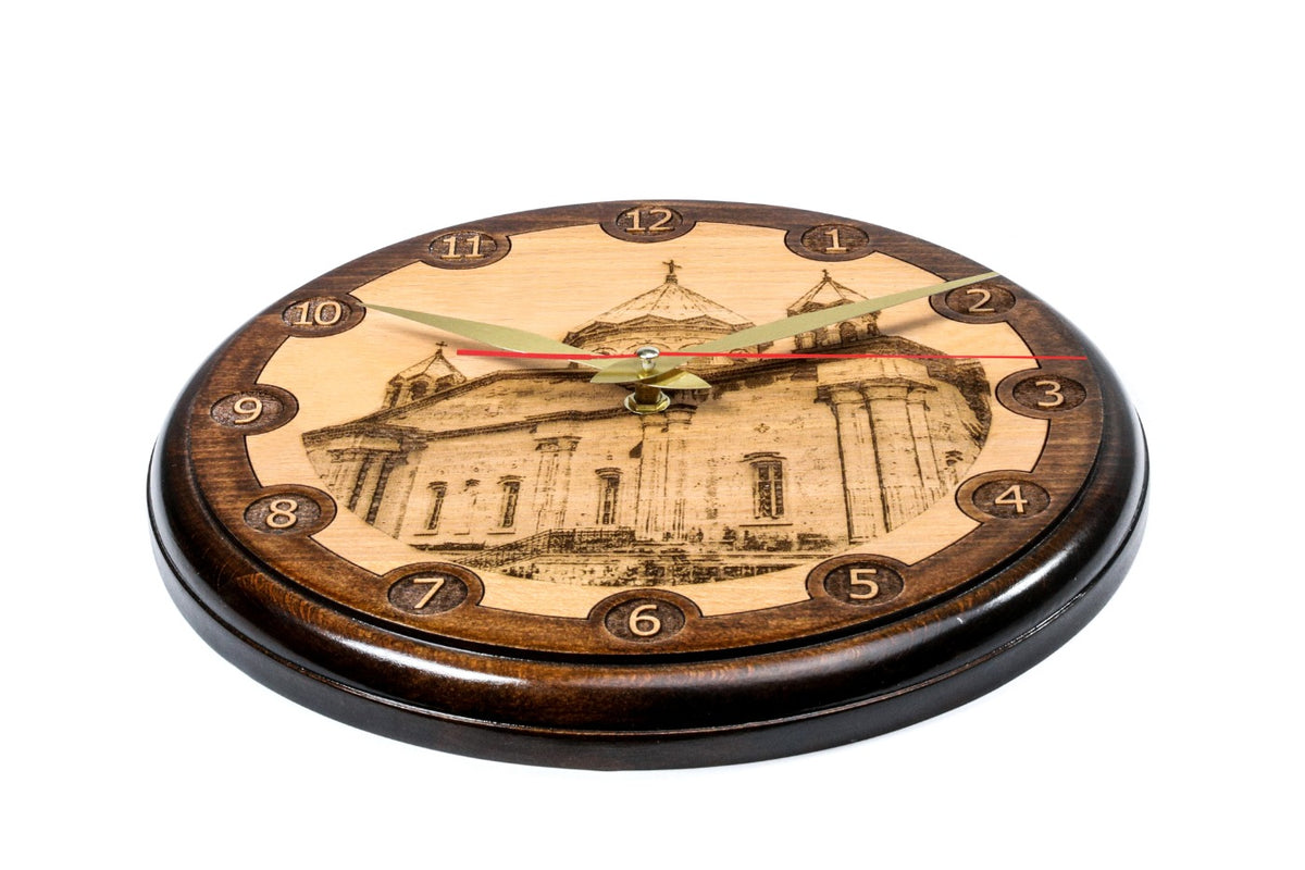 Handmade Wooden Wall Clock with Church of the Holy Mother of God, 30 cm - photo 2
