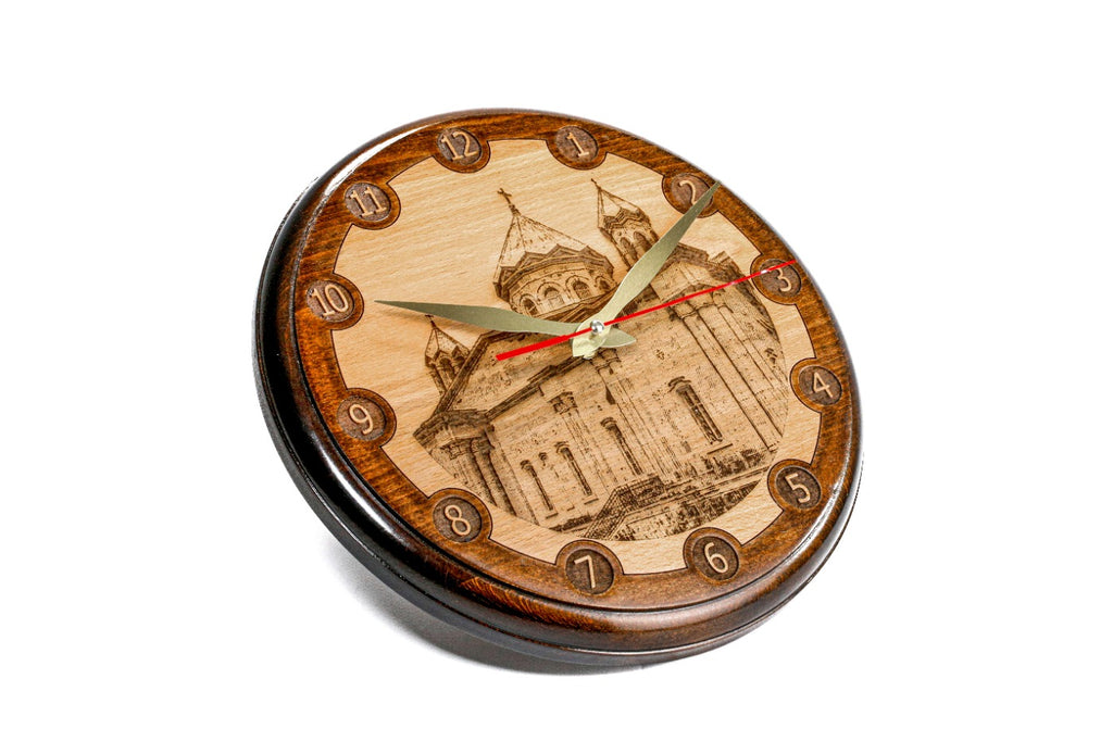 Handmade Wooden Wall Clock with Church of the Holy Mother of God, 30 cm - photo 4
