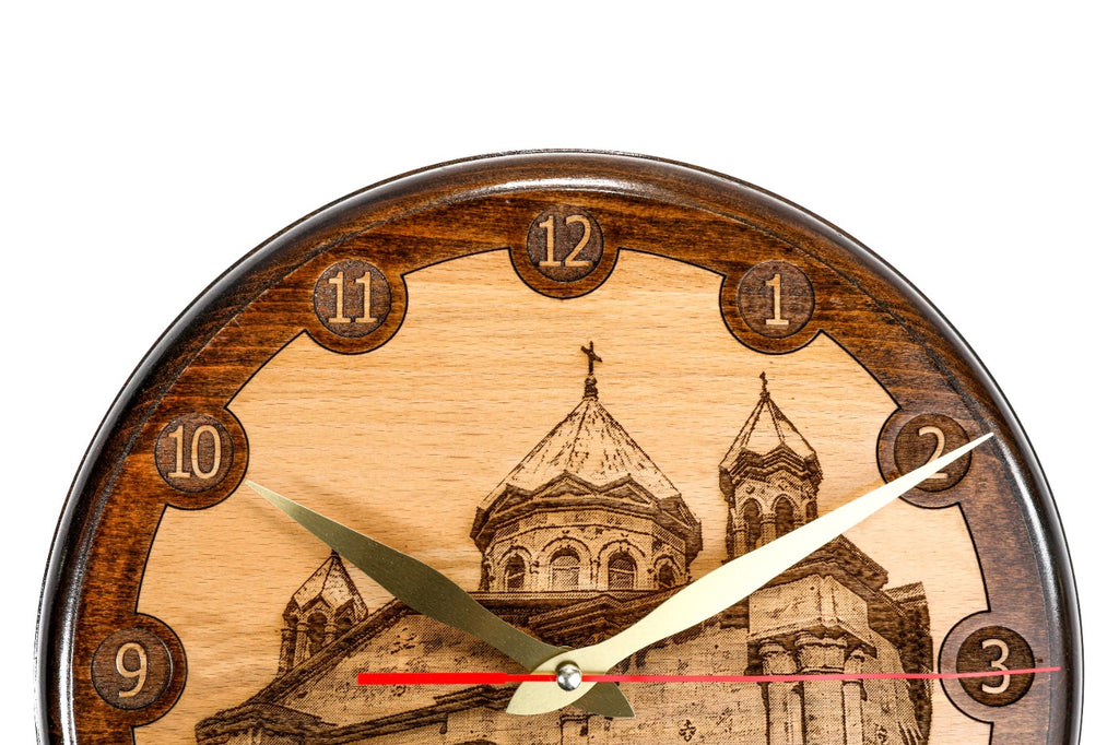 Handmade Wooden Wall Clock with Church of the Holy Mother of God, 30 cm - photo 3