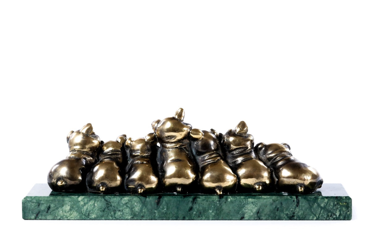 Handmade Bronze and Marble Piglets Sculpture - photo 2
