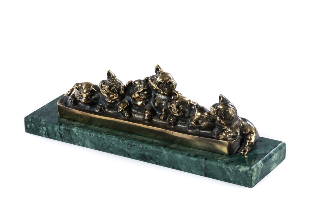 Handmade Bronze and Marble Piglets Sculpture - photo 6