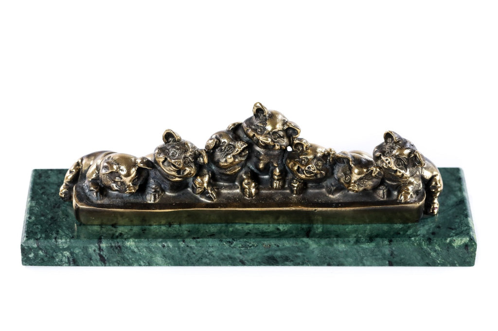 Handmade Bronze and Marble Piglets Sculpture - photo 7