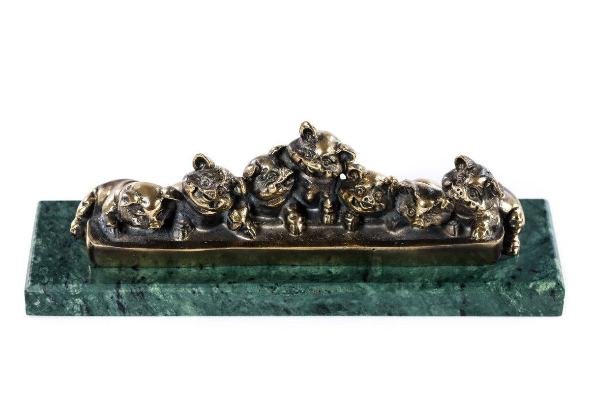 Handmade Bronze and Marble Piglets Sculpture - photo 7