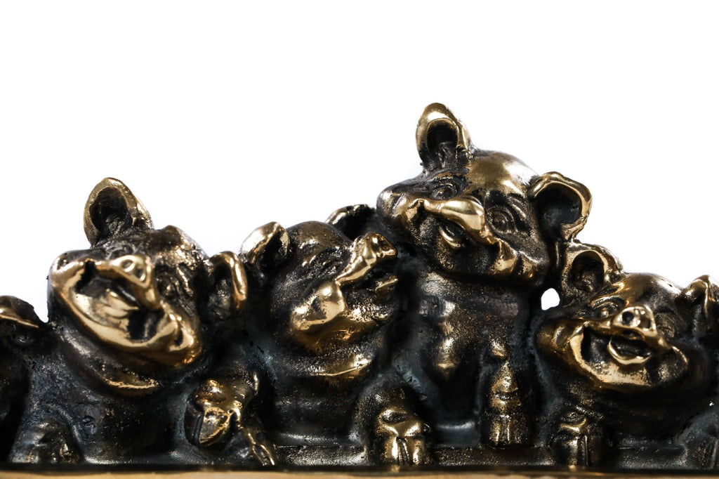 Handmade Bronze and Marble Piglets Sculpture - photo 8