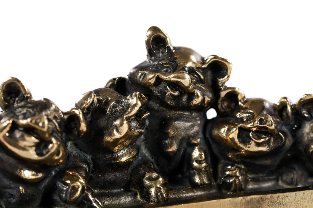 Handmade Bronze and Marble Piglets Sculpture - photo 3