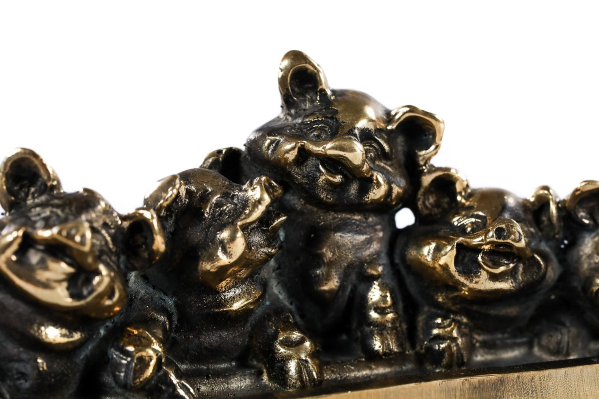 Handmade Bronze and Marble Piglets Sculpture - photo 3