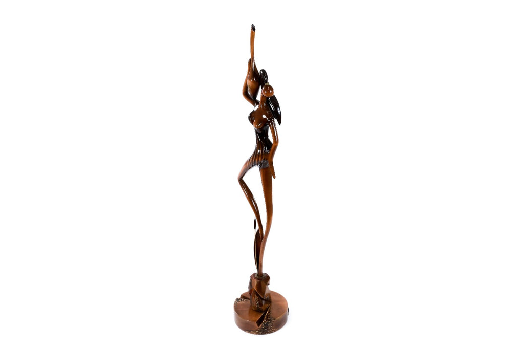 Hand-Carved Wooden Girl with a Jug Sculpture - photo 4