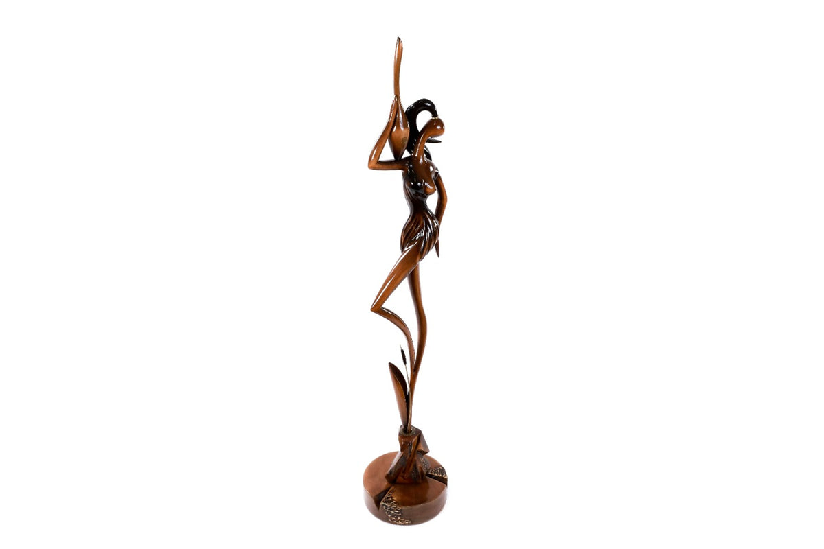 Hand-Carved Wooden Girl with a Jug Sculpture - photo 5