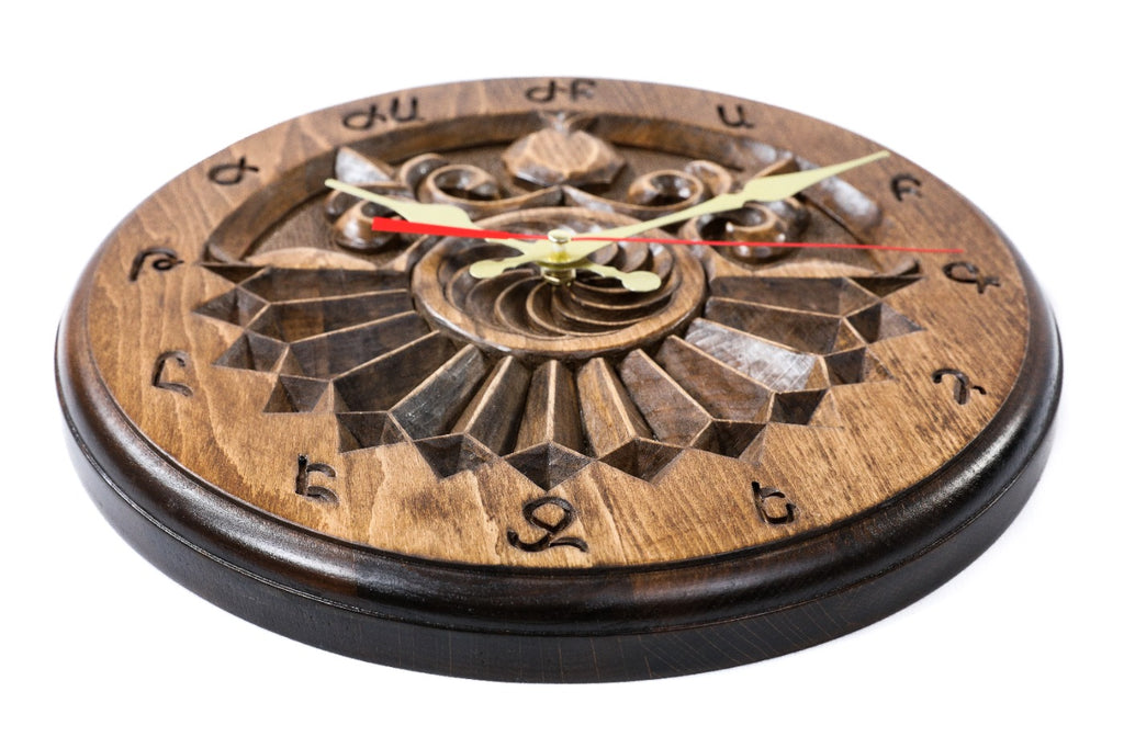 Handmade Wooden Wall Clock with Armenian Sundial, 30 cm - photo 2