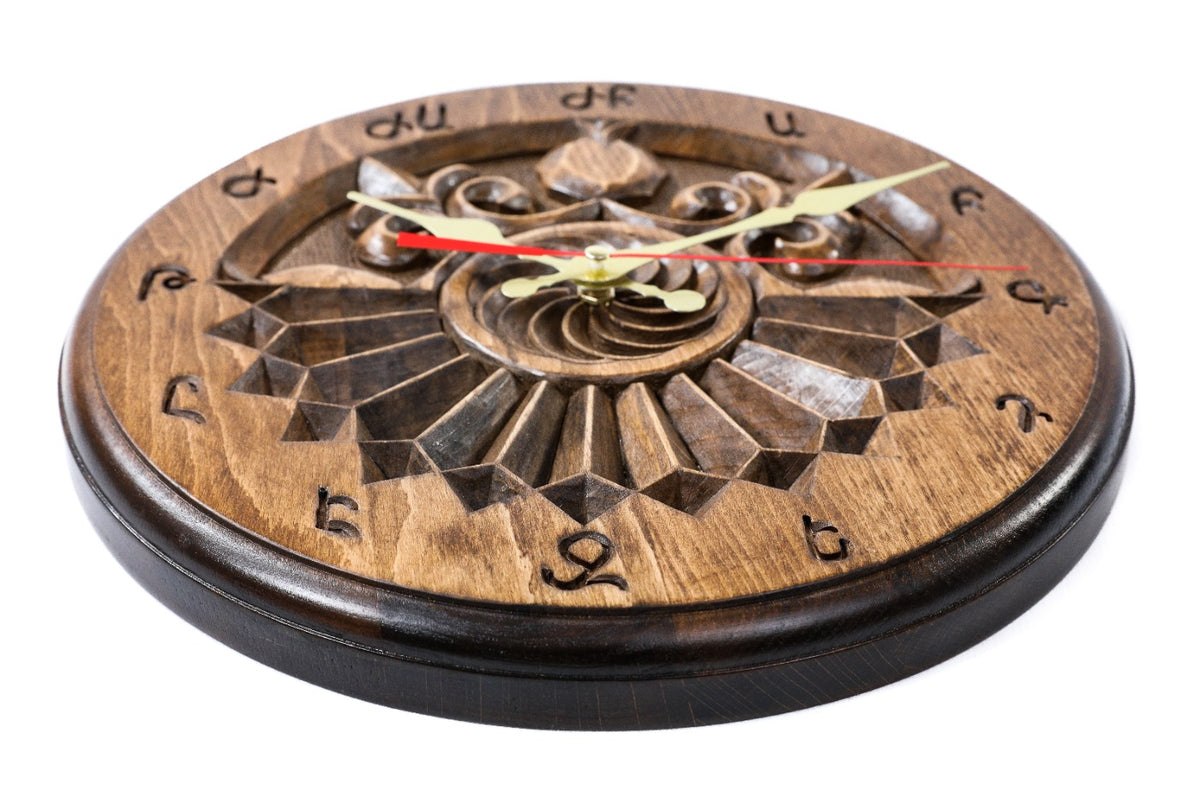Handmade Wooden Wall Clock with Armenian Sundial, 30 cm - photo 2