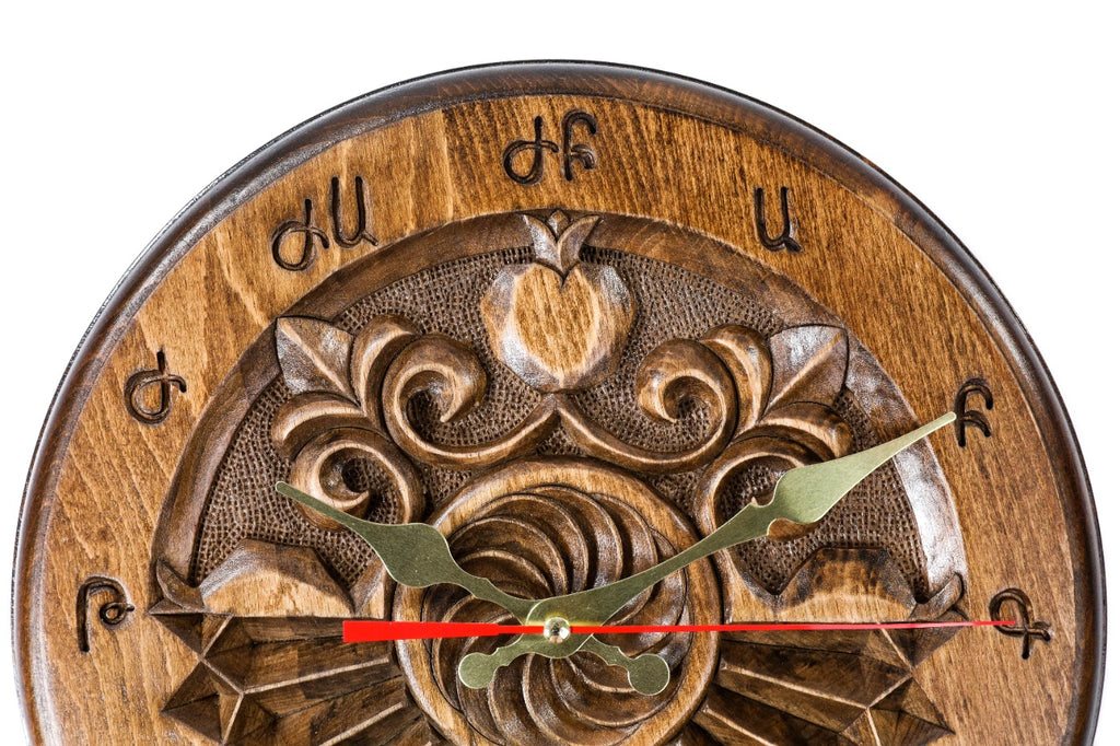 Handmade Wooden Wall Clock with Armenian Sundial, 30 cm - photo 3