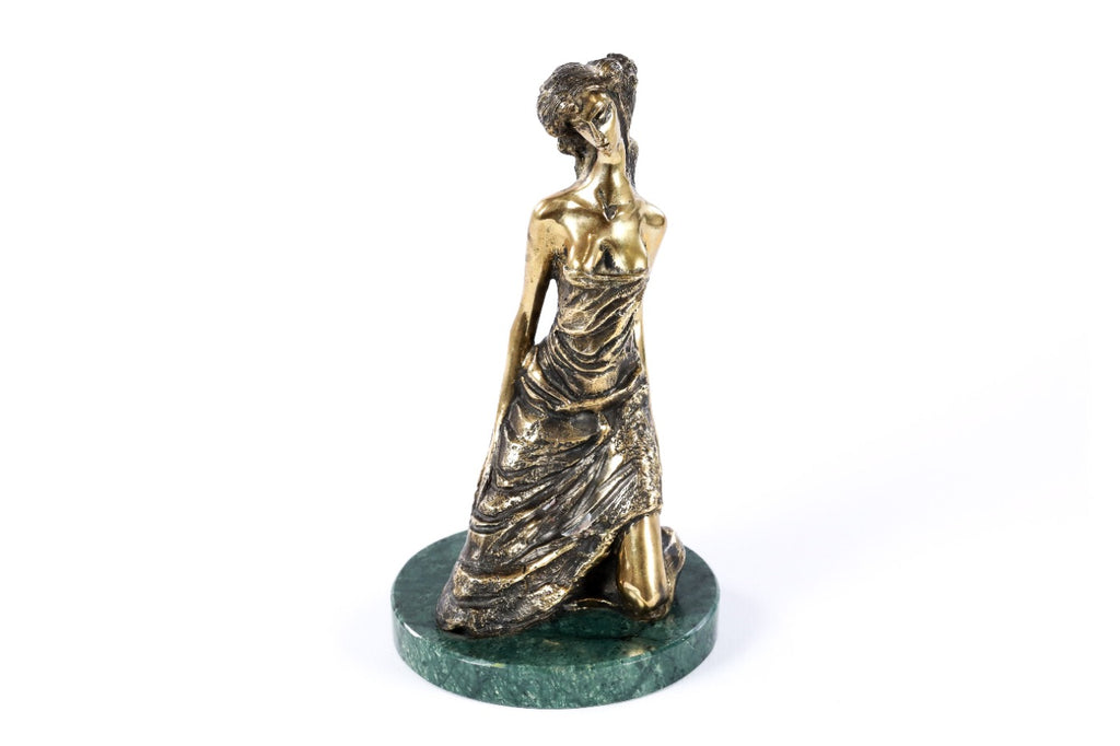 Handmade Bronze and Marble Girl on Her Knees Sculpture - photo 3