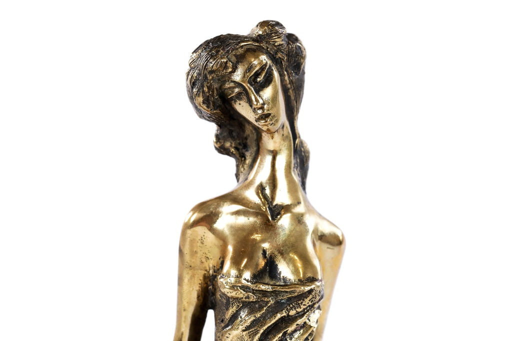 Handmade Bronze and Marble Girl on Her Knees Sculpture - photo 2